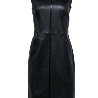 Burberry - Black Leather Sleeveless Paneled Sheath Dress Sz 12