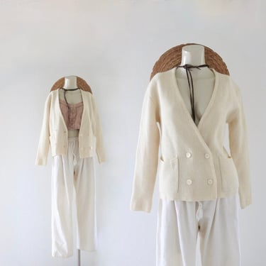 imperfect cropped wool cardigan (see details)- s- ivory cream wool womens crop sweater cardigans 