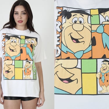 Vintage 1994 Hanna Barbara Fred Flintstone AOP Cotton T Shirt L 