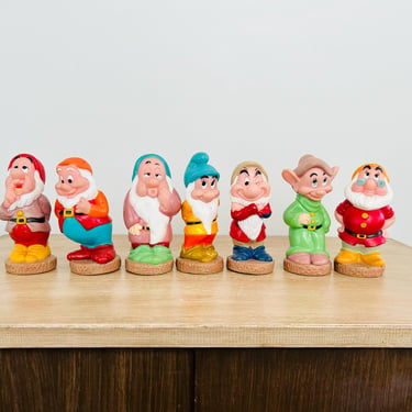 Vintage Disney Snow White's 7 Dwarfs Rubber Toys - Set of 7 