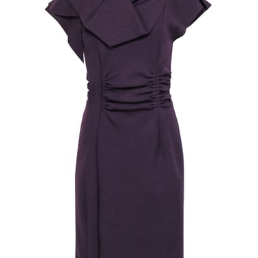 Oscar de la Renta - Purple Wool Short Sleeve Ruffled Collar Dress w/ Gathered Waist Sz 8