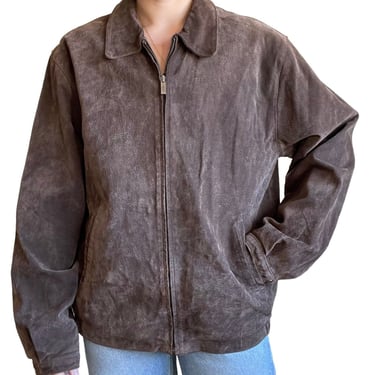 Vintage 90s Mens Adler Brown 100% Suede Leather Bomber Full Zip Jacket Sz L 