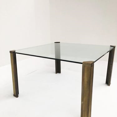 Bronze dining table T14 by Peter Ghyczy, 1970s - square glass dining table - hollywood regency dining table - brutalist dining table 