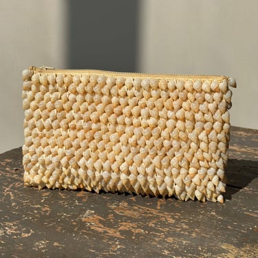 Vintage Crochet Clutch with Natural Cone Shell Appliqué, Circa 1940s-50s