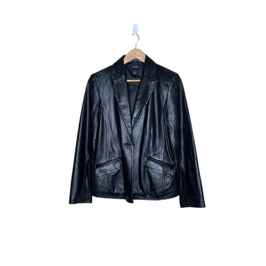 Vintage Alfani Black Leather Blazer Jacket, Size M 