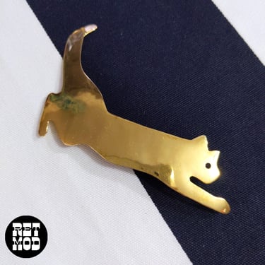 Cat-tastic Vintage 80s Large Hammered Brass Cat Statement Brooch 