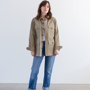 Vintage Tan Khaki Safari Jacket | Unisex Four Pocket Simple Cotton Overshirt | M L | 