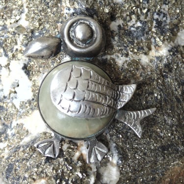 1940's Vintage Mexico Silver and Stone Pelican Bird Pin / Brooch 