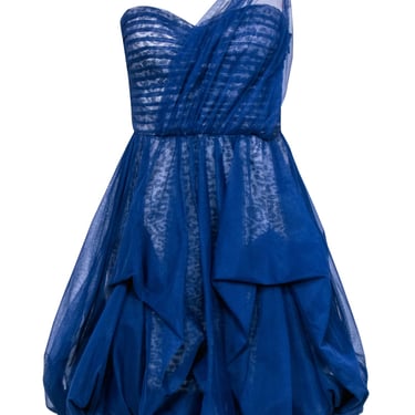 BCBG Max Azria - Blue Tulle One Shoulder Dress w/ Leopard Print Underlay Sz 8