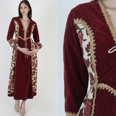 Black Label Gunne Sax Jute Maxi Dress / Floral Tapestry Renaissance Fair Dress / Lace Up Corset RicRac Trim - Size 9 