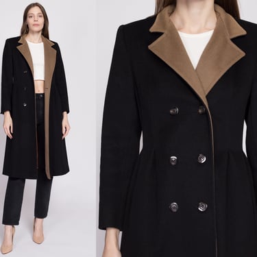 70s Two Tone Wool Overcoat - Extra Small | Vintage Double Breasted Button Up Long Winter Coat 