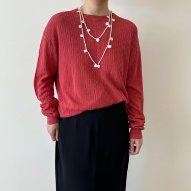 vintage silk knit shirt ribbed silk knit top silk blouse unisex shirt oversized minimalist brick red capsule wardrobe saks fifth avenue 