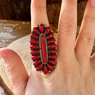 SUNBEAM Navajo Silver & Red Howlite Ring | Dean Brown Needle Point Cluster Ring | Navajo Native American Jewelry | Size 6, 7 3/4, 9 1/4 