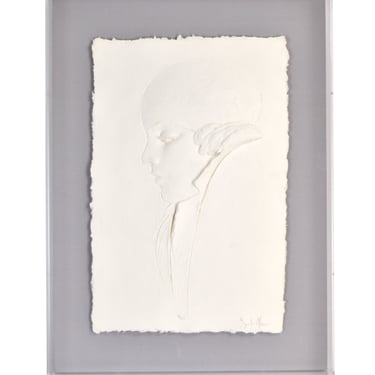 Frank Gallo Paper Intaglio Sculpture Profile Flapper Style Young Woman sgd original 