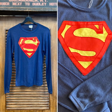 Vintage 1960’s Knit Mod “Superman” Glam Mod Knit Comics Original Long Sleeve T-Shirt, 60’s Tee Shirt, 60’s DC Hero, Vintage Clothing 