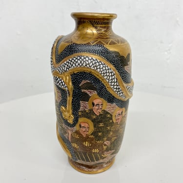 Lovely Antique Japanese Satsuma Vase Gilded Dragon Decor Arhat Figures 