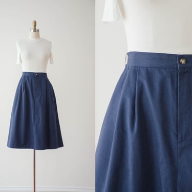 navy blue skirt | 80s 90s plus size vintage Orvis dark academia preppy cotton twill knee length vintage skirt 