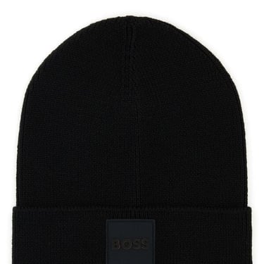 Boss Men Black Wool Blend Beanie