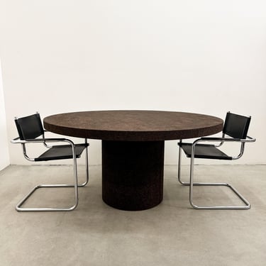 Vintage Round Chocolate Brown Cork Dining Table | 70s 80s Postmodern MCM | 60