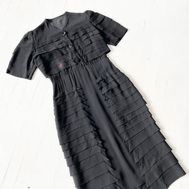 1940s Black Rayon Crepe Dress AS IS 