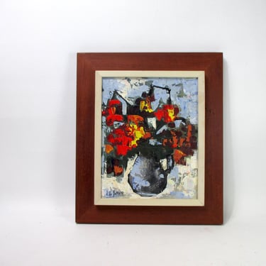 J de Bomainq Jean Claude Mayodon Oil on Canvas Abstract Floral Still-Life Vintage Signed Fine Art Painting Modern Impressionist Artwork MCM 