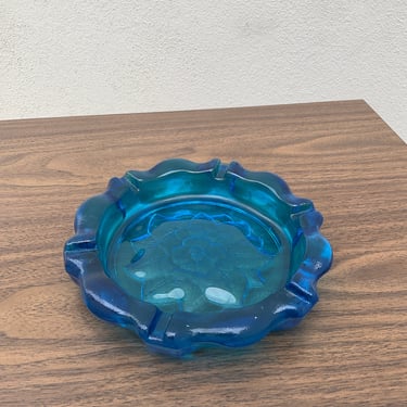 Blue Glass Rose Ashtray