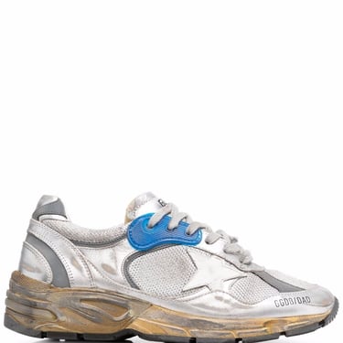 Golden Goose Women Dad-Star Sneakers In Silver Mesh And Leather With White Leather Star