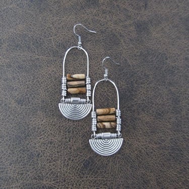 Picture jasper and silver ethnic statement earrings 