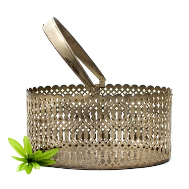 VINTAGE: Silver Metal Pierced Basket - SKU Tub-706- 00011936 