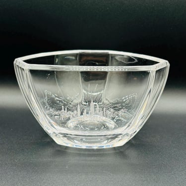 Vintage Tiffany & Company New York Etched Six Panel Hexagonal Crystal Glass Bowl Made in Italy by LeChalet