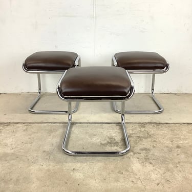 Bauhaus Style Tubular Chrome Stools by Anton Lorenz for Thonet- Set of Three 