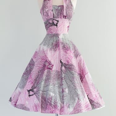 Fabulous 1950's Cotton Halter Style Summer Dress With Soutache / Waist 26