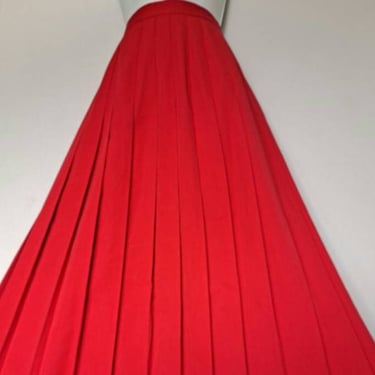 Vintage 1970's Easy Pieces High Waist Bright Red Pleated Midi Skirt 25" Waist 