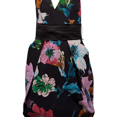 Milly - Black &amp; Multi Color Floral Strapless Dress Sz 4