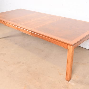 Henredon Mid-Century Hollywood Regency Burl Wood Extension Dining Table, Newly Refinished
