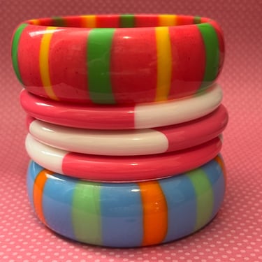 candy stripe bangle stack instant bracelet collection vintage lucite stacking bracelets 