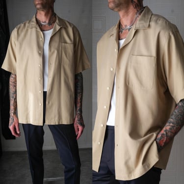 Vintage 90s POLO Ralph Lauren Light Tan Caldwell Silk Blend Loop Collar Shirt | Size Extra Large | 1990s Does 1950s POLO Camp Collar Shirt 