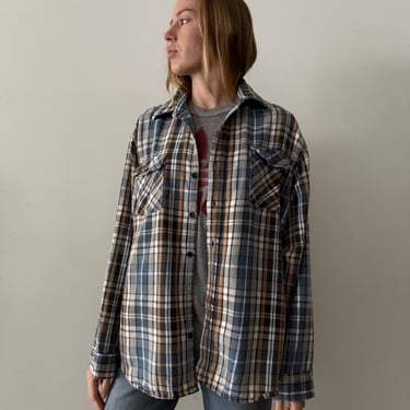 70s Blue & Tan Cotton Flannel Work Shirt