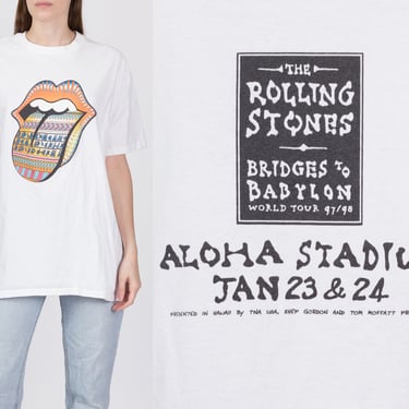 1997 Rolling Stones Bridges To Babylon Tour T Shirt Men's Large, Women's XL | Vintage 90s Aloha Stadium Hawaii Concert Graphic Band Tee 