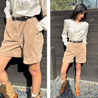 80s Gender neutral Corduroy Bermuda Shorts Cuffed High Waist so cool 