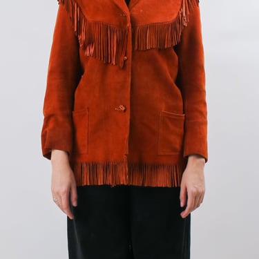 1940s Rusty Brown Suede Fringe Western Jacket by Victoria Sportswear