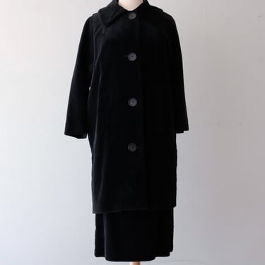 Amazing 1960's Black Corduroy Chore Coat and Skirt Set By Tabak / Sz S