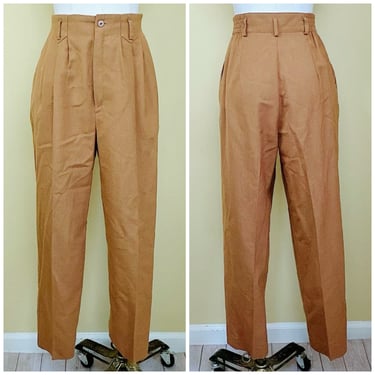 1980s Casablanca Brown Rayon Trousers / 80s High Waisted Slim Cut Pants / Size Small - Medium 