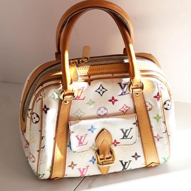 Louis Vuitton x Takashi Murakami Vintage Priscilla Top Handle Bag in Monogram Multicolor Doctor Boston LV Logo Canvas + Leather 