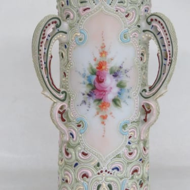 Moriage Nippon Style Hand Painted Porcelain Vase with 3 Handles 2908B