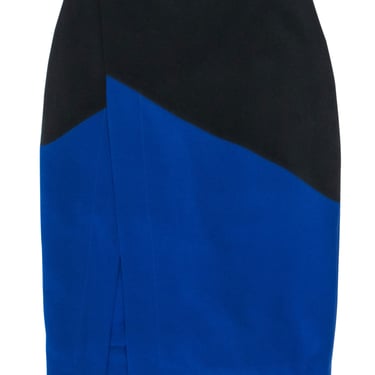 BCBG Max Azria - Blue & Black Colorblocked Draped Pencil Skirt Sz 2