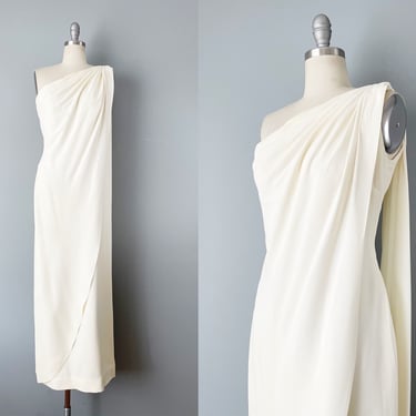 1950s Gown / 1950s White Gown / Column Dress / Goddess Dress / 1950s White Formal Dress / Size Medium 