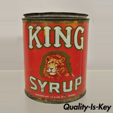 Vintage King Syrup Lion Head Tin Can Advertisement 8 lbs Mangels Herold (F)