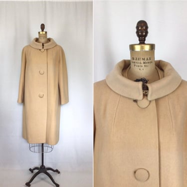 Vintage 60s coat | Vintage camel wool flannel winter coat | 1960s Carol Brent overcoat 