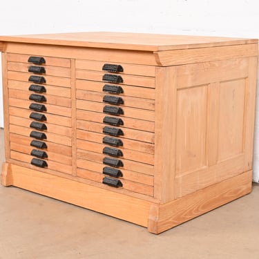 Antique Oak 24-Drawer Flat File Printer’s Cabinet or Collector’s Cabinet by Hamilton, Circa 1900